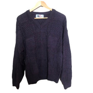 Vintage Grandpa  Textured Pullover V-Neck Wool Blend  Knit Sweater Medium